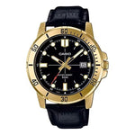CASIO SPORT COLLECTION Mod. DIVER 50M LEATHER - BLACK wristwatch with black leather strap and gold ion plated case for gents.