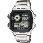 CASIO SPORT Mod. DIVER - WORLD TIME ILLUMINATOR 5 ALARMS - FUTURE CLASSIC COLLECTION - SILVER STEEL wristwatch, metal strap, dual time display.