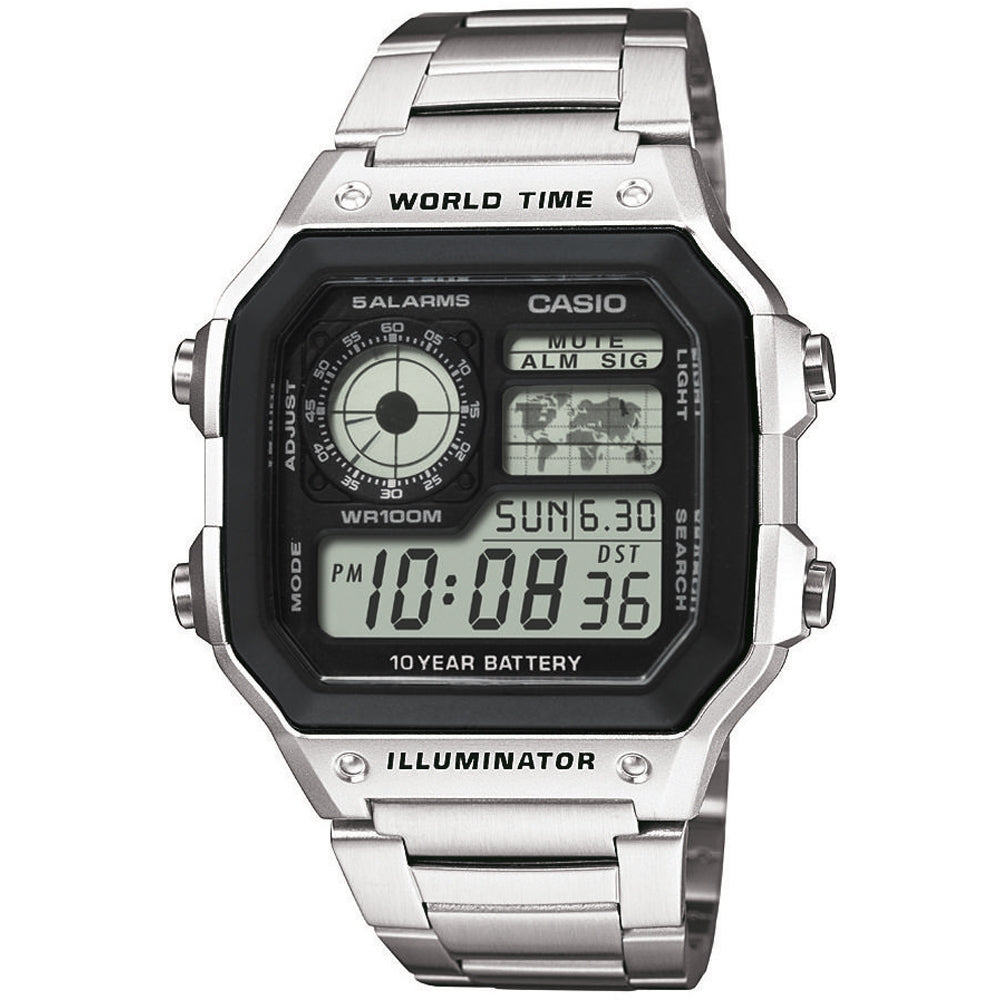 CASIO SPORT Mod. WORLD TIME ILLUMINATOR 5 ALARMS - FUTURE CLASSIC COLLECTION - BLACK STEEL WATCHES