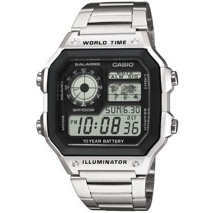 CASIO SPORT Mod. WORLD TIME ILLUMINATOR 5 ALARMS - FUTURE CLASSIC COLLECTION - BLACK STEEL WATCHES