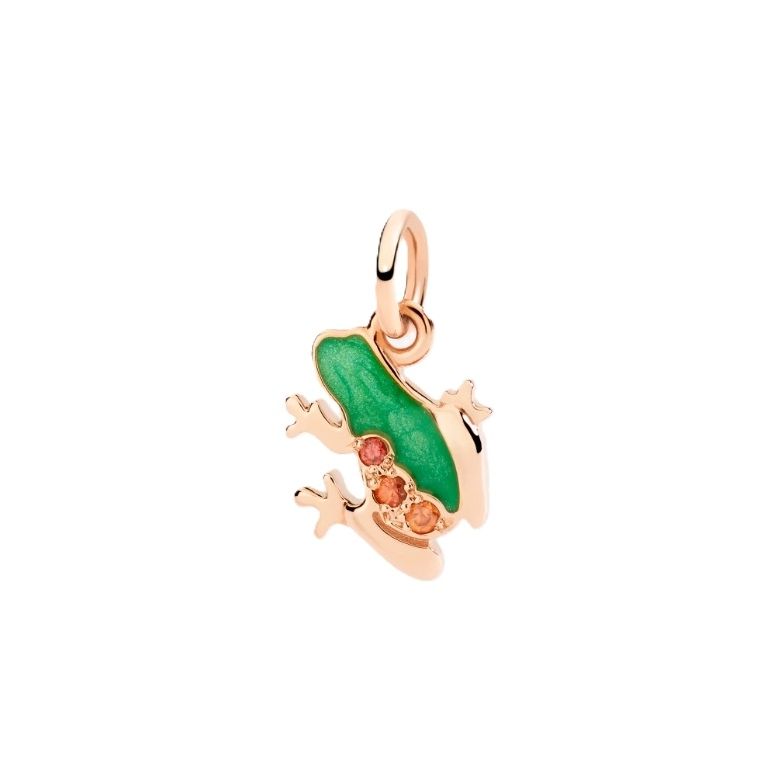 Gold frog charm with green enamel and gemstones, product CHARMS DODO MOD. DMC5004FROGXVZO9R