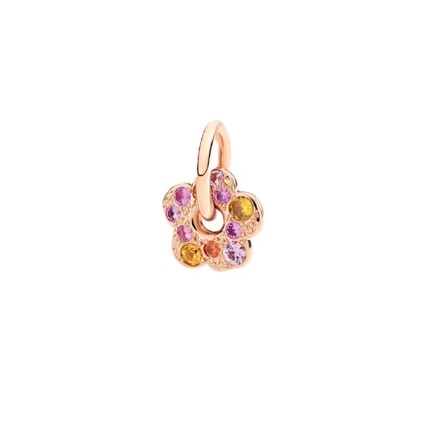 Gold flower-shaped charm encrusted with pink and yellow stones - CHARMS DODO MOD. DMC5013FLOWSZRO9R