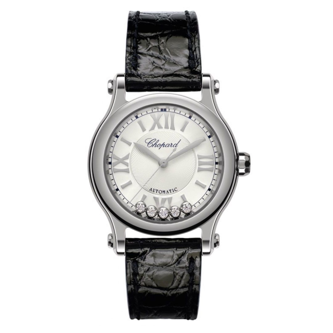 CHOPARD MOD. 278573-3011 luxury watch with black leather strap and elegant dial design.