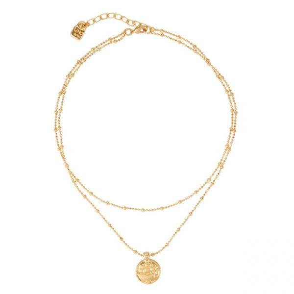 COLLANE UNO DE 50 MOD. UD_COL1379ORO0000U gold necklace featuring a pendant with intricate design on a double-layer chain.