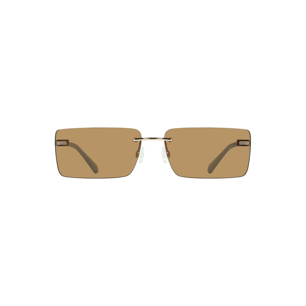Calvin Klein Beige Metal Women Sunglass with rectangular brown lenses and sleek metal frame, perfect for stylish sun protection.