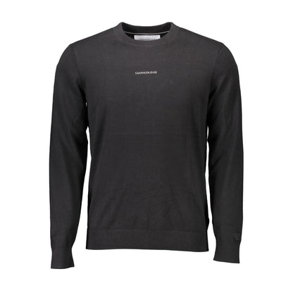 Calvin Klein Black Cotton Men's Sweater with iconic logo, perfect for stylish warmth. Italian-made, trendy, and bold fashion statement.