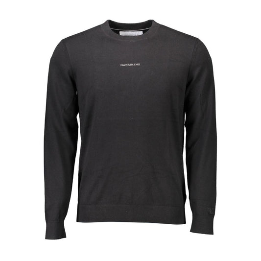 Calvin Klein Black Cotton Men's Sweater with iconic logo, perfect for stylish warmth. Italian-made, trendy, and bold fashion statement.