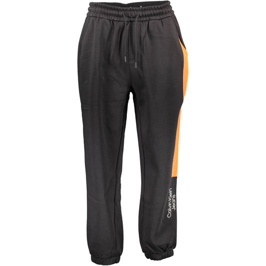 Calvin Klein Black Cotton Pant with elastic waistband, ankle cuffs, contrasting details, and logo embroidery.