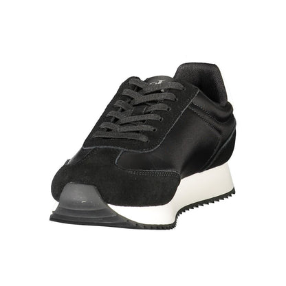 Calvin Klein Black Leather Women Sneaker with modern flair, sporty elegance, and iconic logo design. Ideal for comfort and high-fashion statement.
