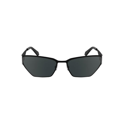 Calvin Klein Black Metal Women Sunglasses with cat-eye smoke lenses and sleek metal frame.