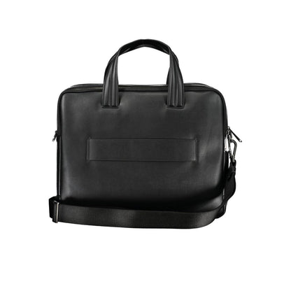 Calvin Klein Black Polyester Accessory briefcase with handles, adjustable strap, laptop compartment, and zip closure