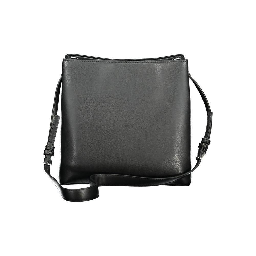 Calvin Klein Black Polyester Handbag with adjustable shoulder strap, two compartments, central pocket, and logo.