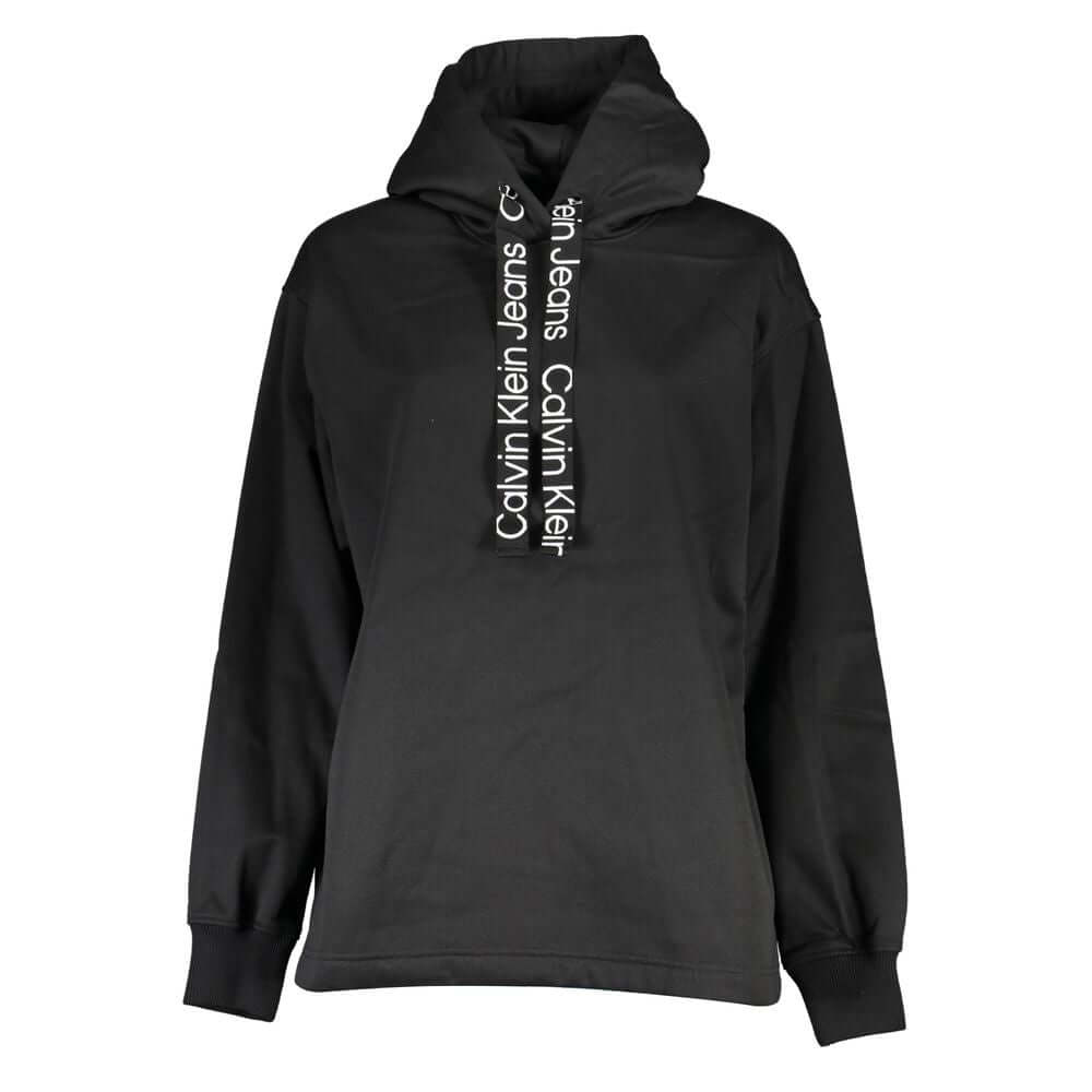 Calvin Klein Black Polyester Women Sweater with hood and logo, made from 50% recycled materials for cozy chic style
