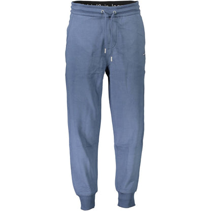 Calvin Klein Blu Cotton Men's Sweatpant featuring elastic waist and ankle cuffs for modern style and comfort.