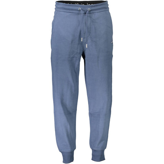Calvin Klein Blu Cotton Men's Sweatpant featuring elastic waist and ankle cuffs for modern style and comfort.