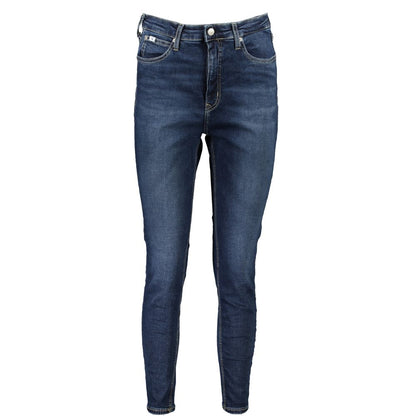 Calvin Klein Blue Cotton Women's Skinny Ankle Jean with high-rise, eco-friendly design for elevated style and sustainability.