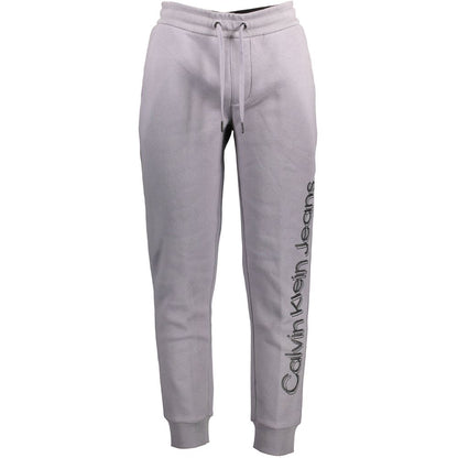 Calvin Klein Gray Cotton Men Joggers featuring a comfortable fit and stylish design with drawstring waistband and branded logo on the leg.