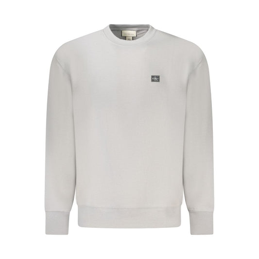 Calvin Klein Gray Cotton Men Sweater with crew neck and logo design, crafted for style and sustainability in a soft brushed texture.