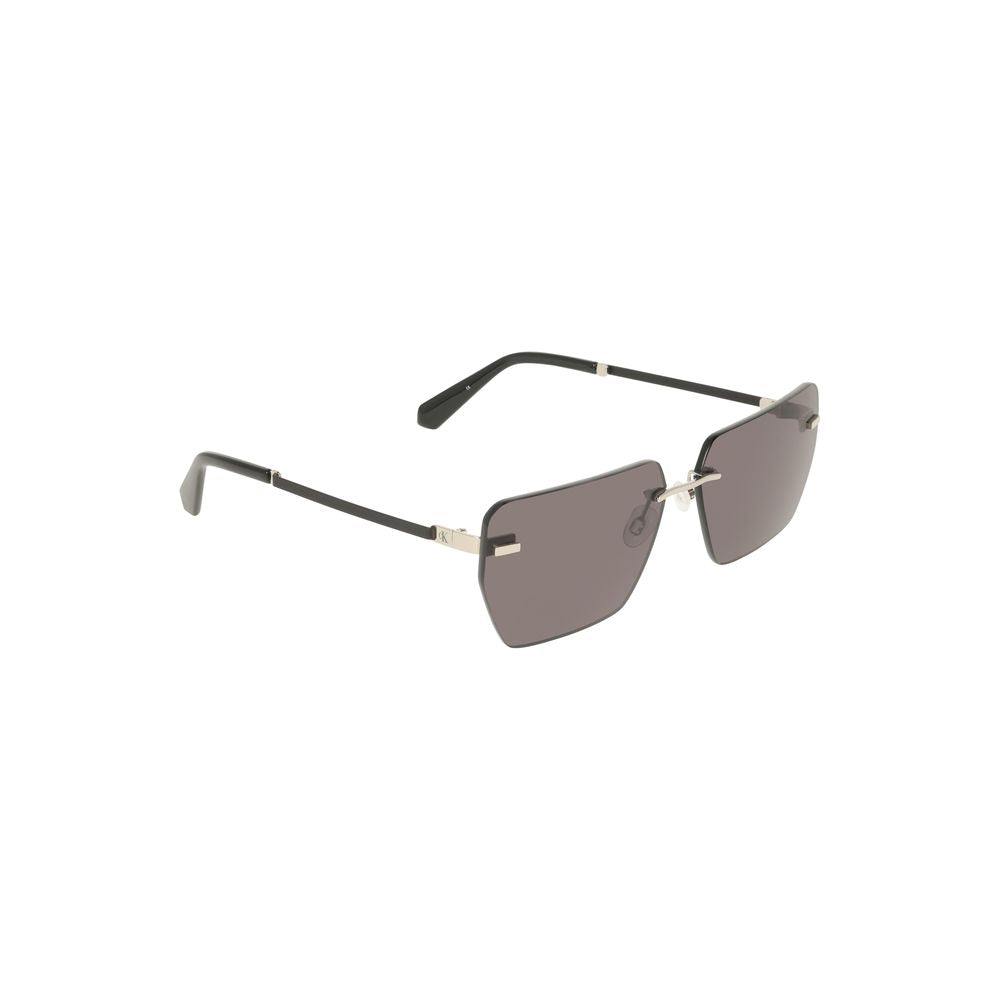 Sleek Calvin Klein Gray Metal Men Sunglasses with smoky square lenses and bold metal frame for a modern, luxury look.