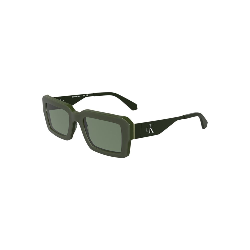 Calvin Klein Green Acetate Women Sunglasses with rectangular lenses, elegant design, and CK logo on the temple.