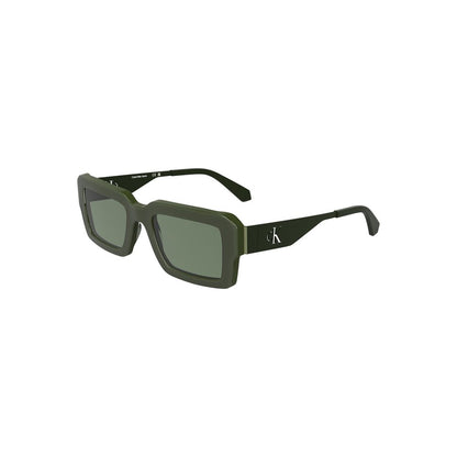 Calvin Klein Green Acetate Women Sunglasses with rectangular lenses, elegant design, and CK logo on the temple.