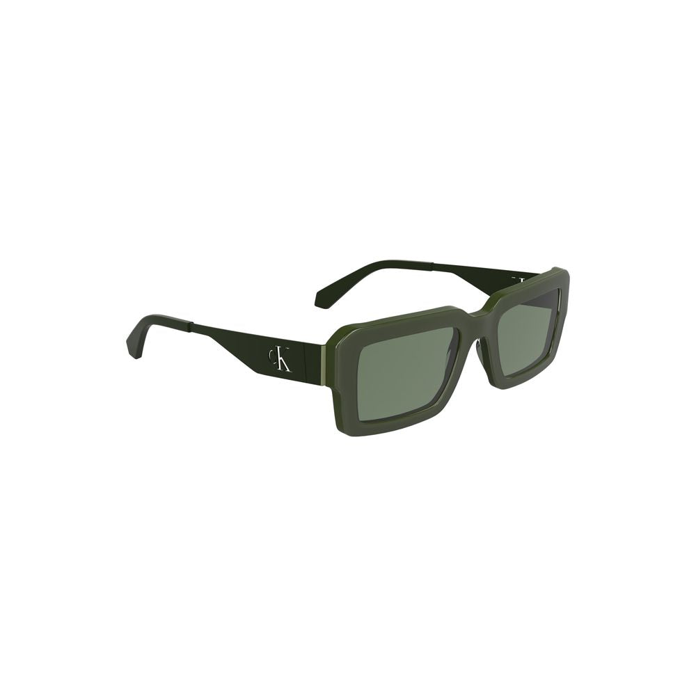 Calvin Klein Green Acetate Women Sunglasses with rectangular lenses and iconic logo on side, showcasing elegance and modern style.