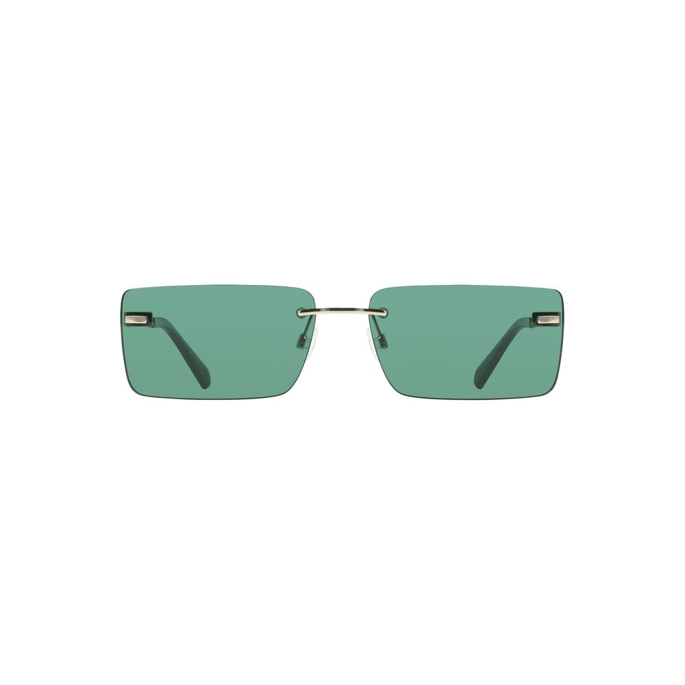 Calvin Klein Green Metal Women Sunglass with sleek rectangular green lenses and bold metal frame.