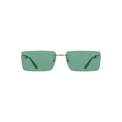 Calvin Klein Green Metal Women Sunglass with sleek rectangular green lenses and bold metal frame.