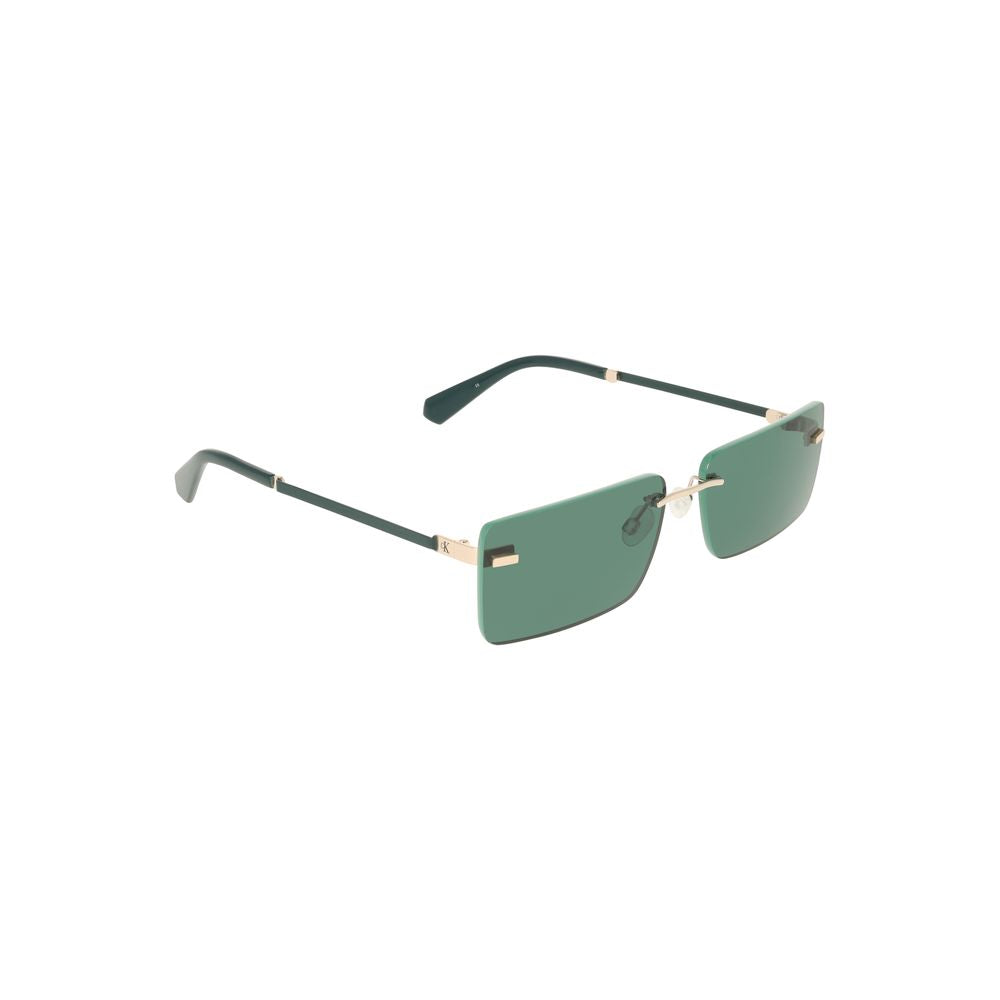 Calvin Klein Green Metal Women Sunglass with sleek metal frame and rectangular green lenses for a bold, sophisticated look.