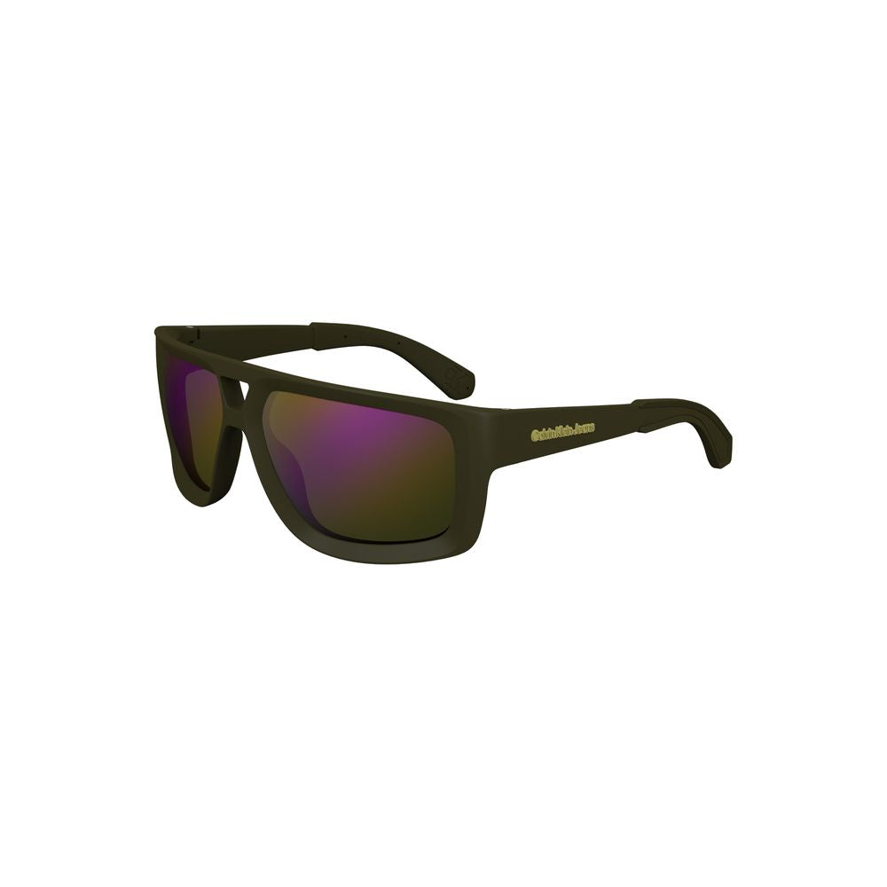 Calvin Klein Green Plastic Men Sunglass with square lenses and green tint, featuring a durable frame for a stylish, sophisticated look.