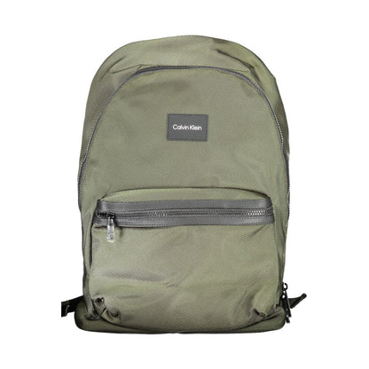 Calvin Klein Green Polyester Backpack with handle, adjustable straps, external pocket, and laptop holder