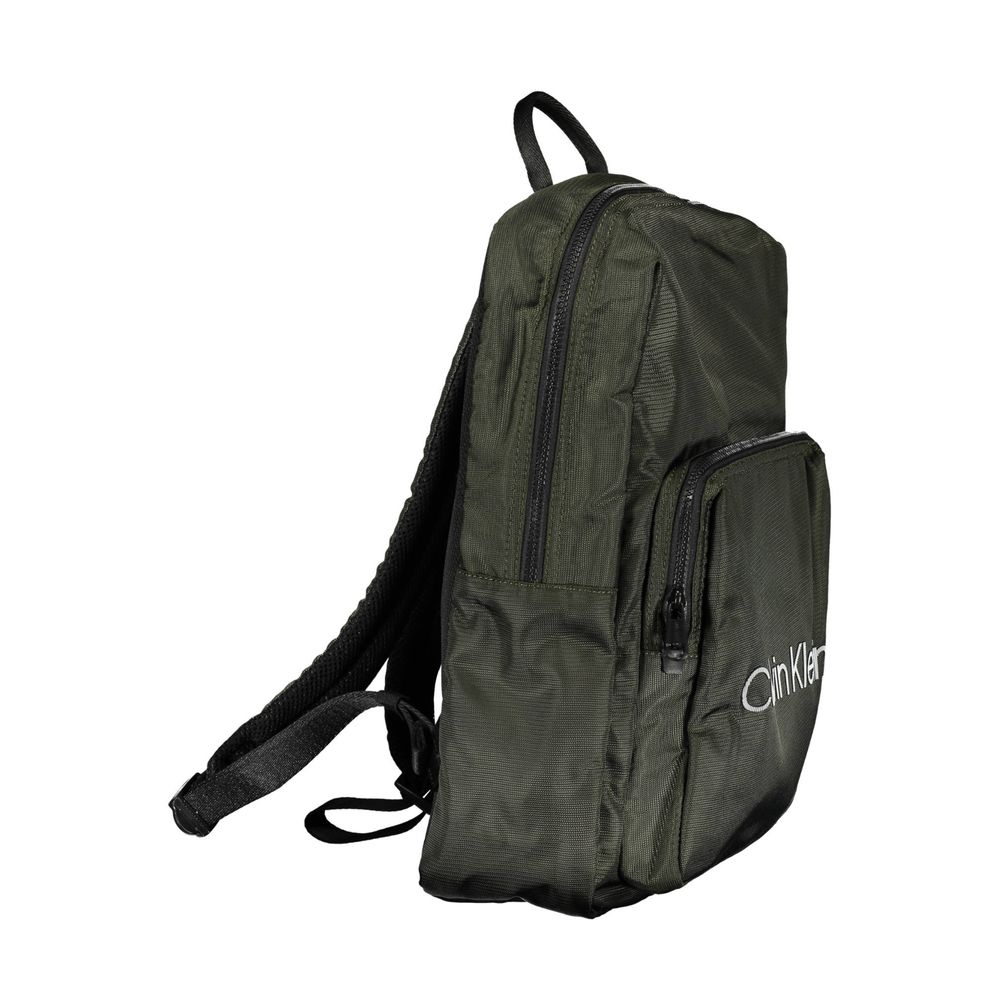 Calvin Klein Green Polyester Men Backpack with external pocket and logo, designed for modern style and function.