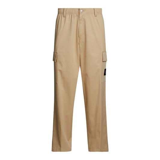 Calvin Klein Jeans Beige Recycled Cotton Cargo Pants with straight fit and cargo pockets for style and comfort.