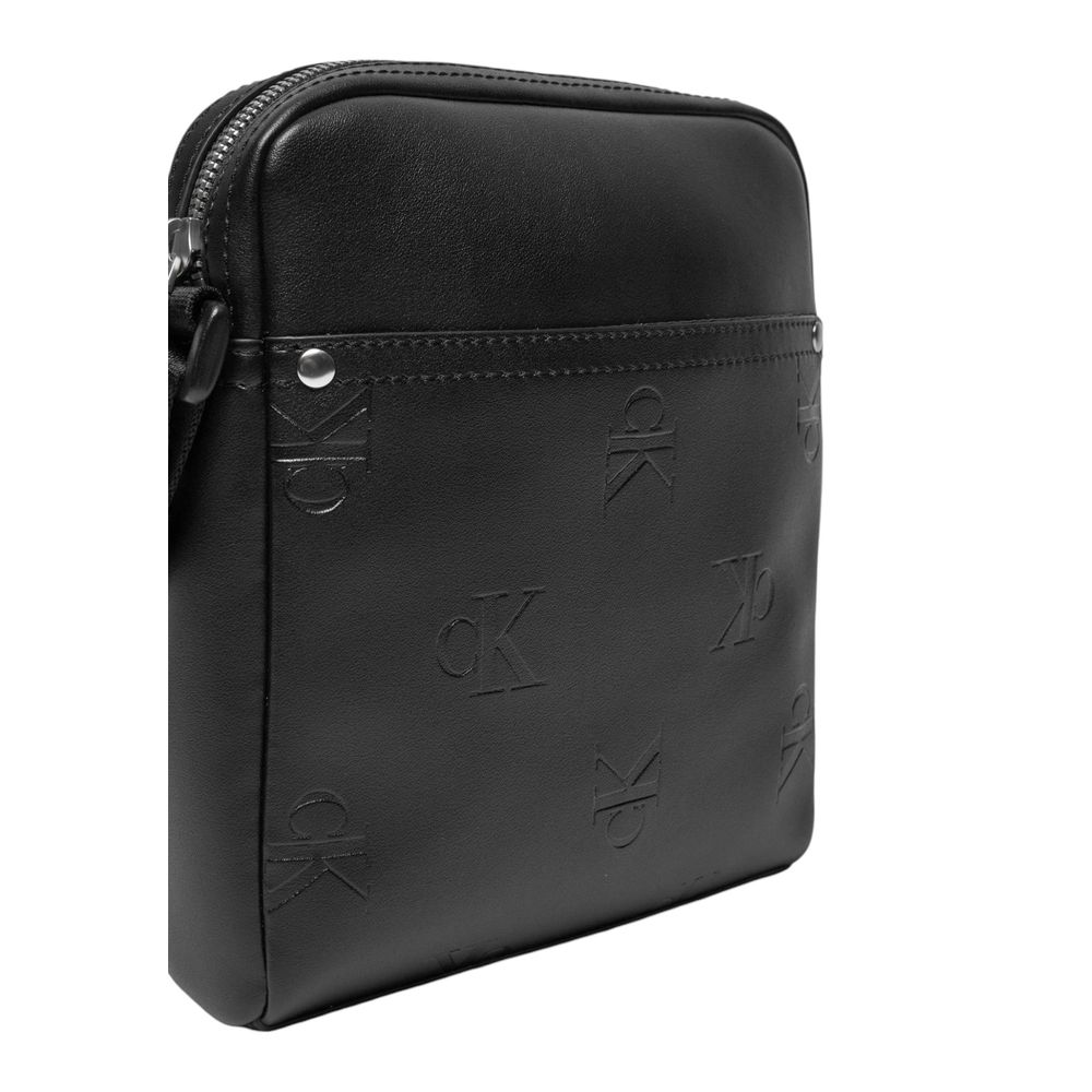 Calvin Klein Jeans Black Polyethylene Messenger Bag with adjustable strap and brand logo detailing, ideal for stylish everyday use.
