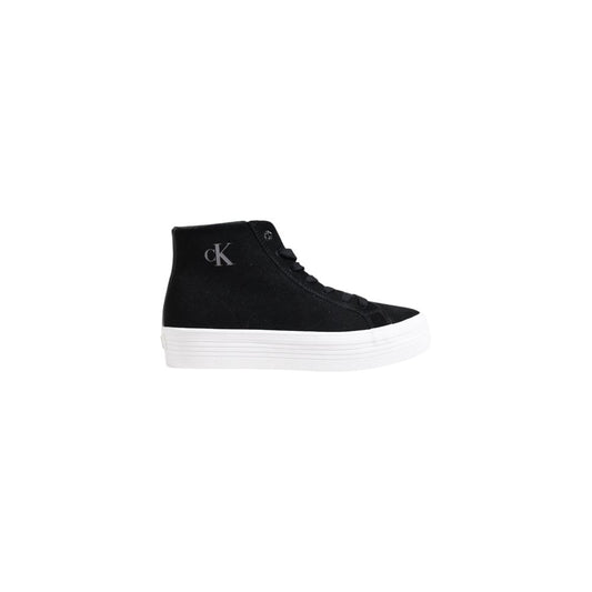 Calvin Klein Jeans Black Suede Leather Platform Sneakers with mid-top design and embroidered logo