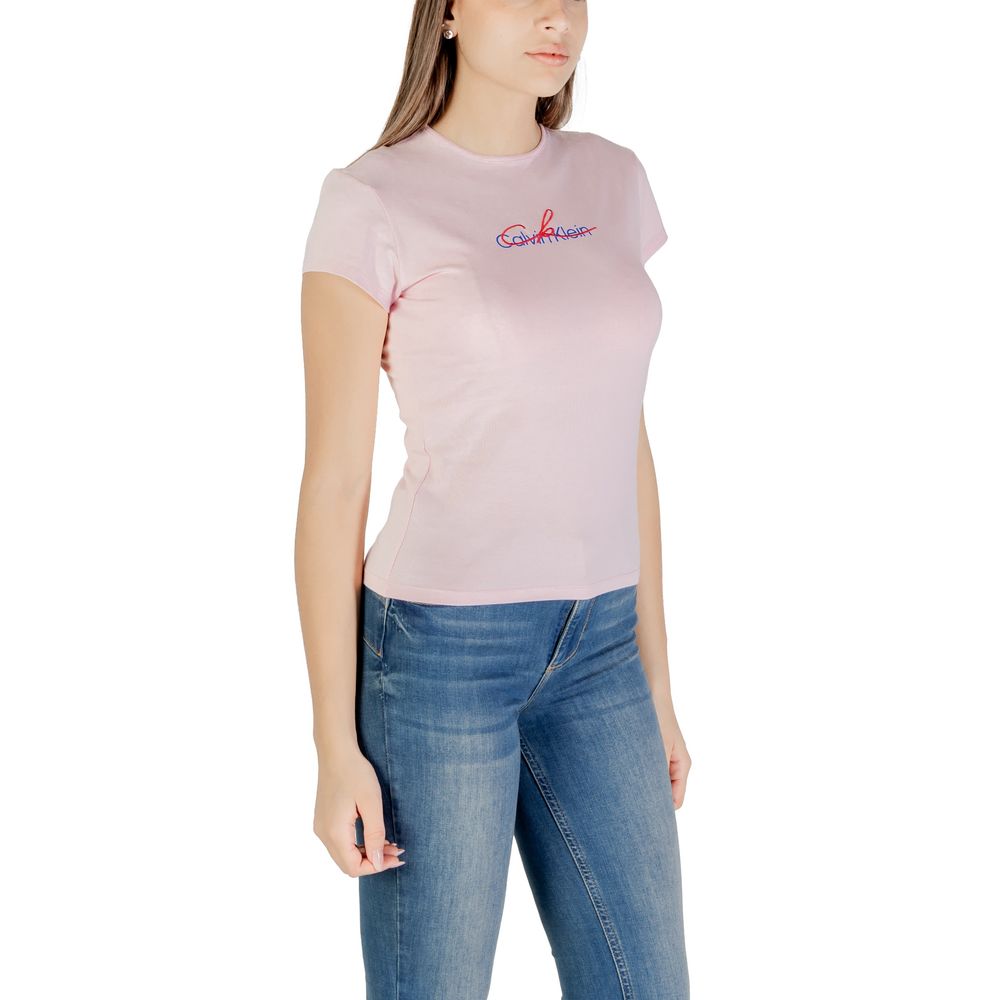 Woman wearing Calvin Klein Jeans Multicolor Recycled Cotton T-Shirt showcasing modern design and comfortable fit.