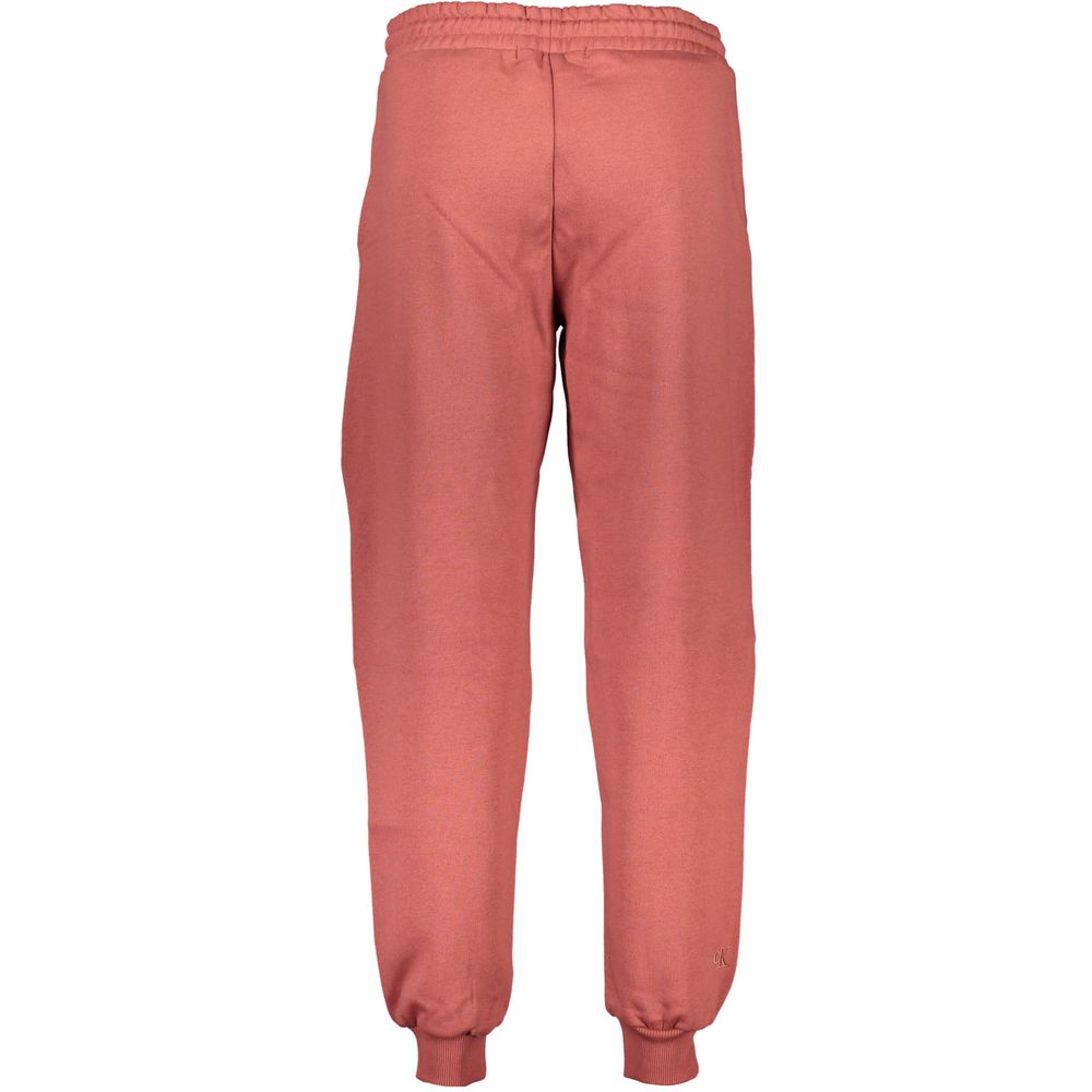 Calvin Klein Red Cotton Pant with fleece lining, elastic waist, elastic ankle, embroidery, and logo, ideal sports trousers.