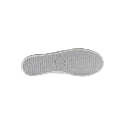 Sole view of Calvin Klein White Polyester Men Sneaker featuring textured grip and sleek design.