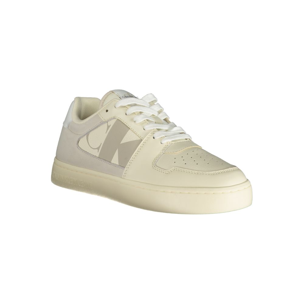 Calvin Klein White Polyethylene Men Sneaker with dove grey details and logo, featuring removable insole for contemporary style.