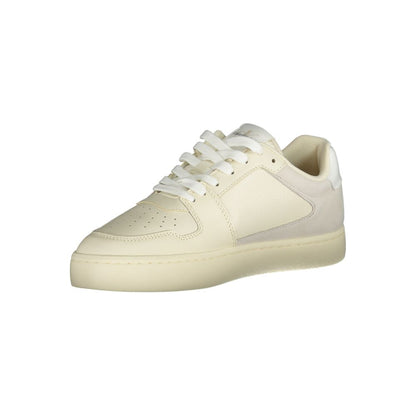 Calvin Klein White Polyethylene Men Sneaker with contrasting dove grey details and removable insole for personalized comfort.