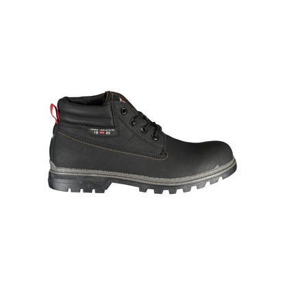 Carrera Black Polyester Ankle boot with laces, contrast details, and logo, side view showing rugged sole and design.