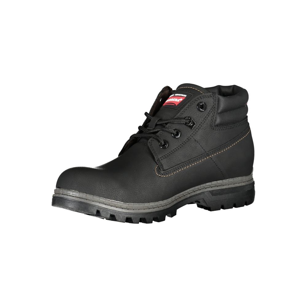Carrera Black Polyester Ankle boot with laces and contrast details, featuring logo design.
