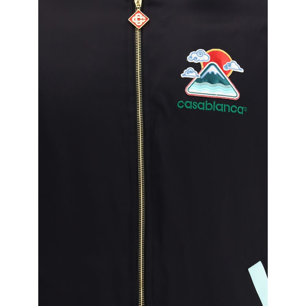 Casablanca Black Viscose Bomber with embroidered logo and front zipper shown.
