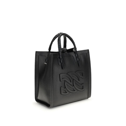 Casadei Black Calf Leather Bos Taurus Shoulder Bag with embossed logo and tubular handles.