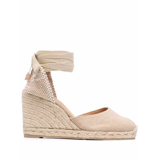 Castañer Castaner Flat shoes Beige, almond toe espadrilles with rear tie, platform sole, and branded insole, heel 9cm, sole 2cm.
