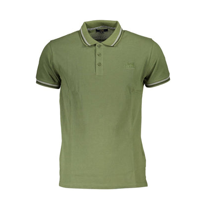 Cavalli Class Green Cotton Men Polo Shirt featuring luxury embroidery, contrasting details, and logo. Perfect for upscale casual look.