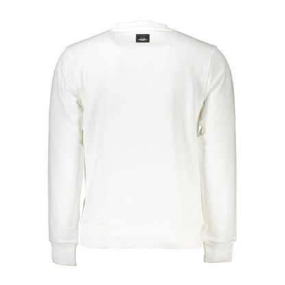 Back view of Cavalli Class White Cotton Men Sweater featuring brushed texture and classic design.