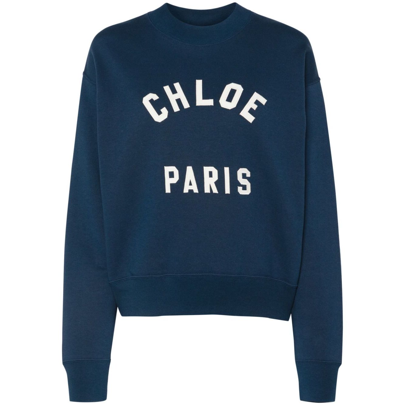 Chloé Chloè Sweaters Blue, blue cotton sweatshirt with logo patch, mock neck, long sleeves, straight hem, true to size.
