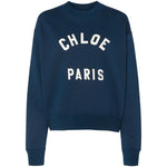 Chloé Chloè Sweaters Blue, blue cotton sweatshirt with logo patch, mock neck, long sleeves, straight hem, true to size.
