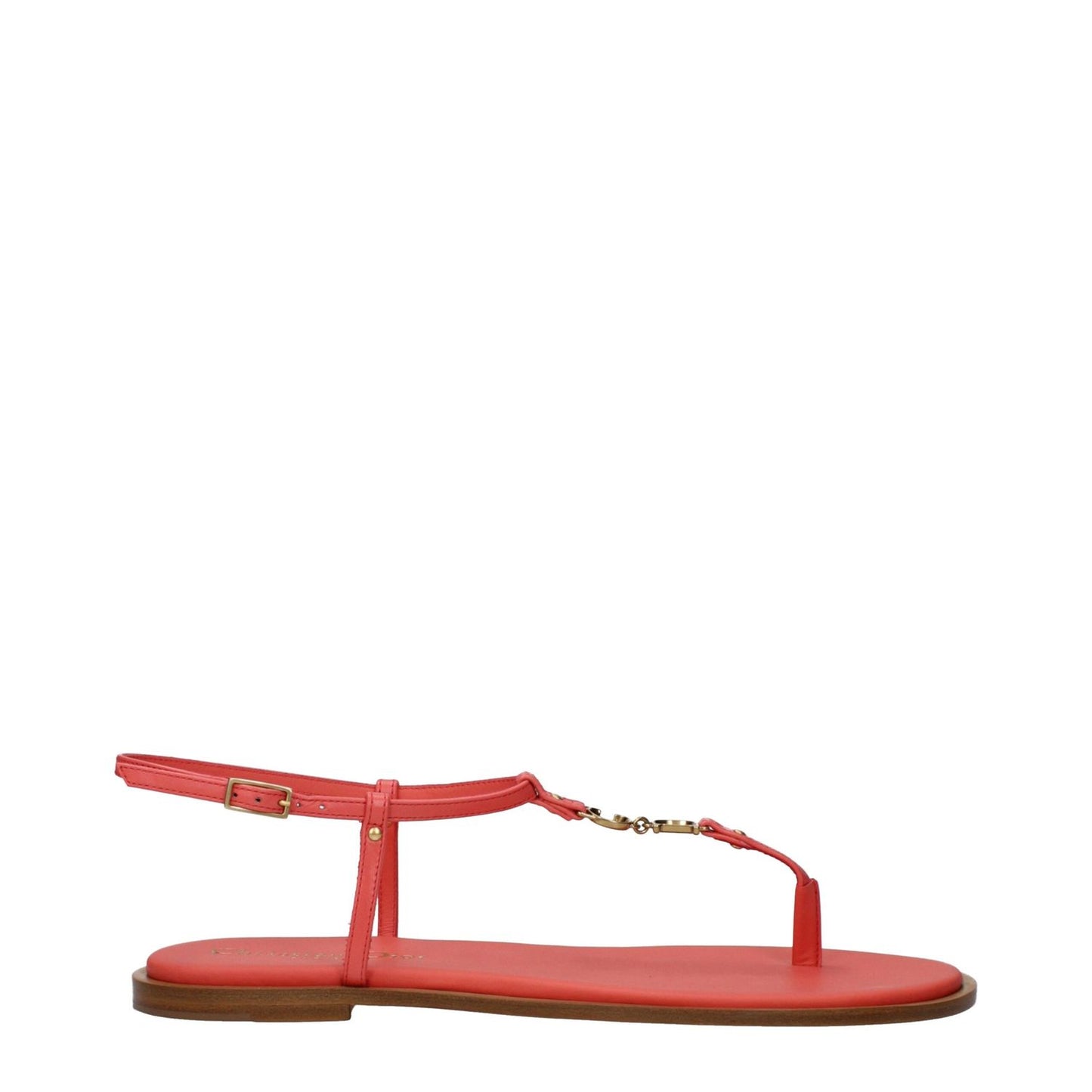 Christian Dior Pink Leather Flip-Flop Sandals with buckle closure, open toe, and flat heel, showing front logo detailing.